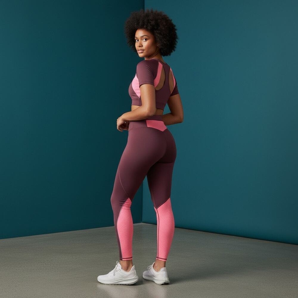 Fabletics Stride 9 Motion365+ High-Waisted Leggings Mauve neon pink workout pant - Picture 4 of 10